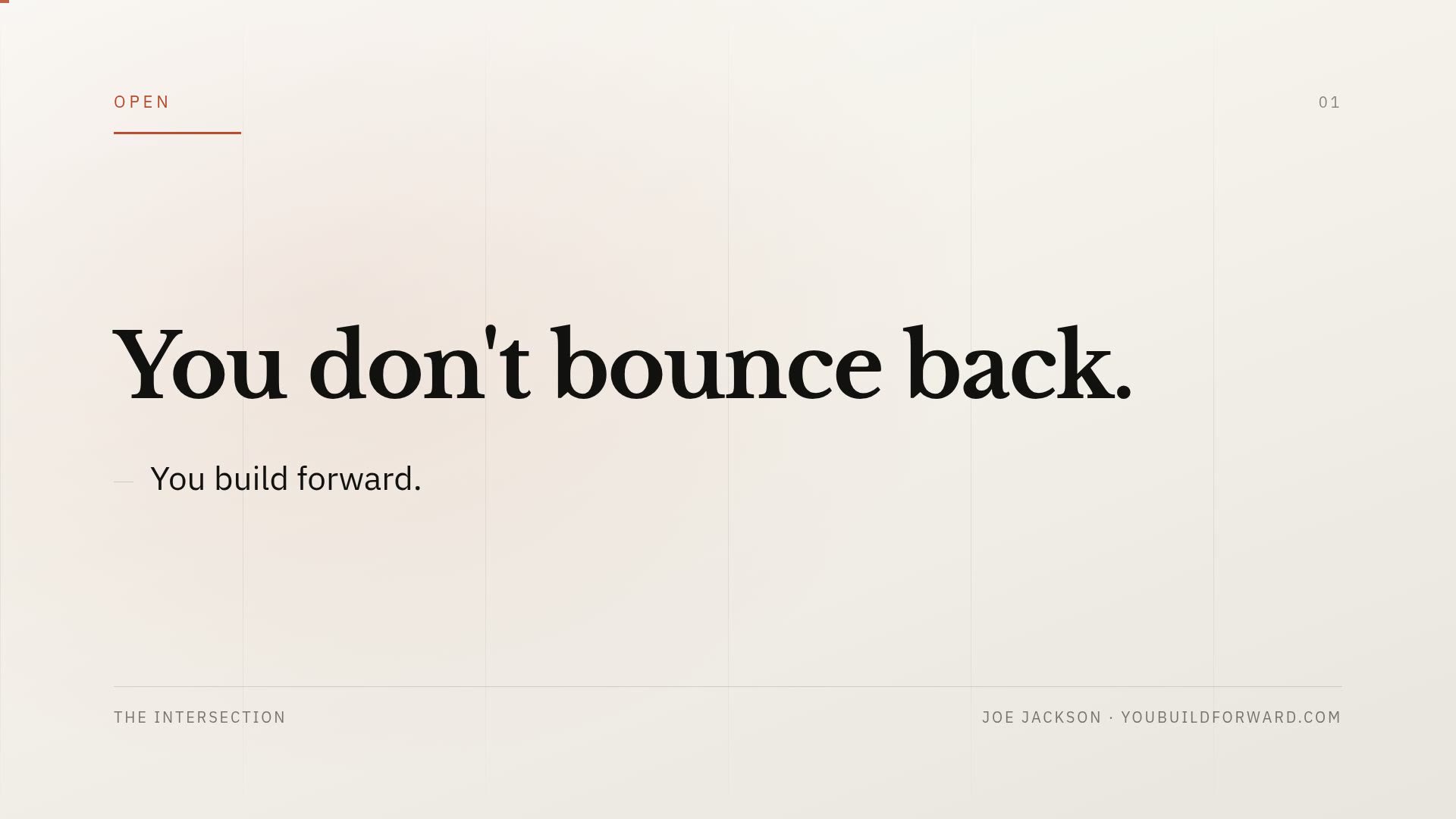 Opening slide of the Build Forward keynote — You don't bounce back. You build forward.