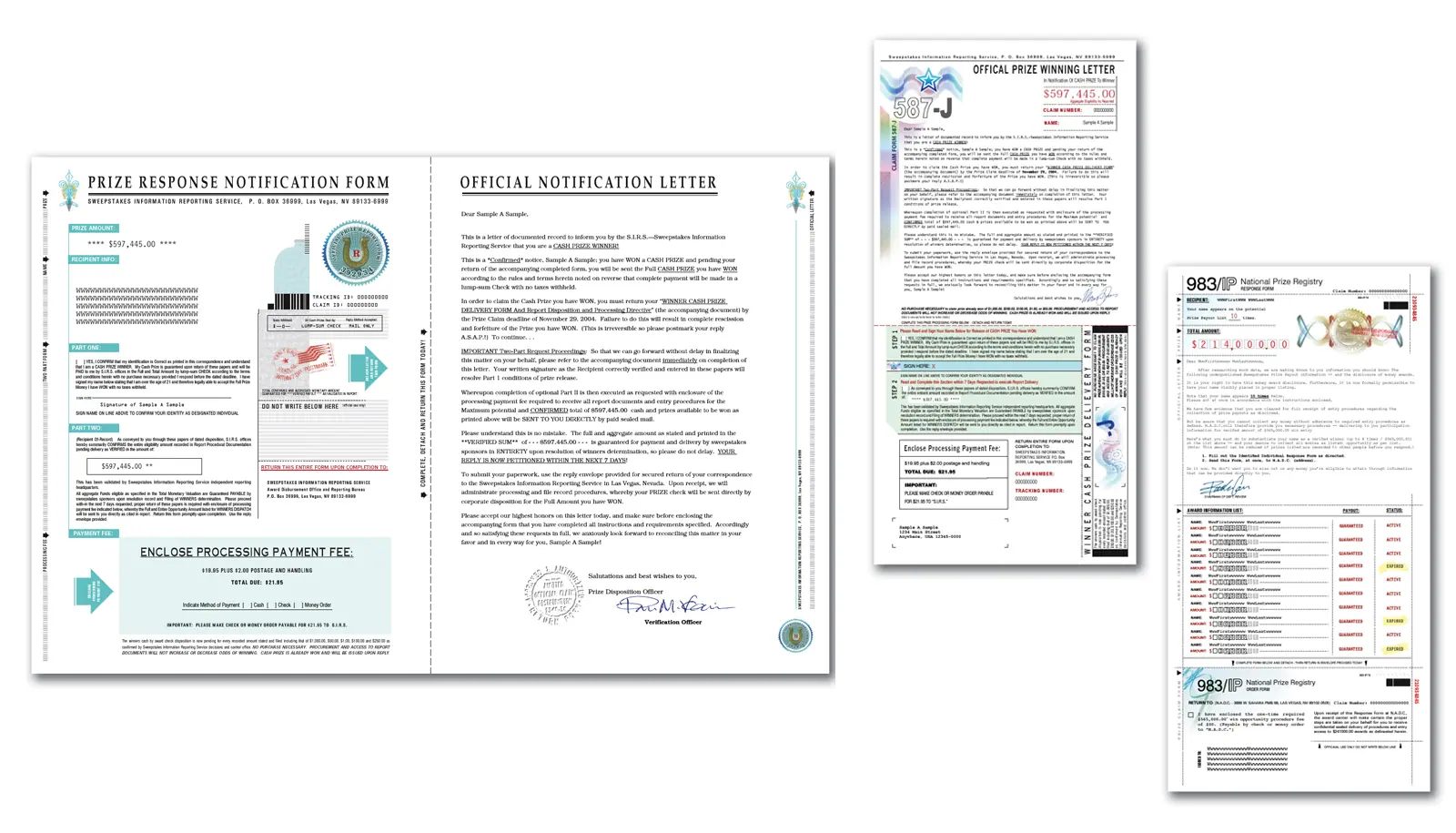 Official Prize Response Notification Forms