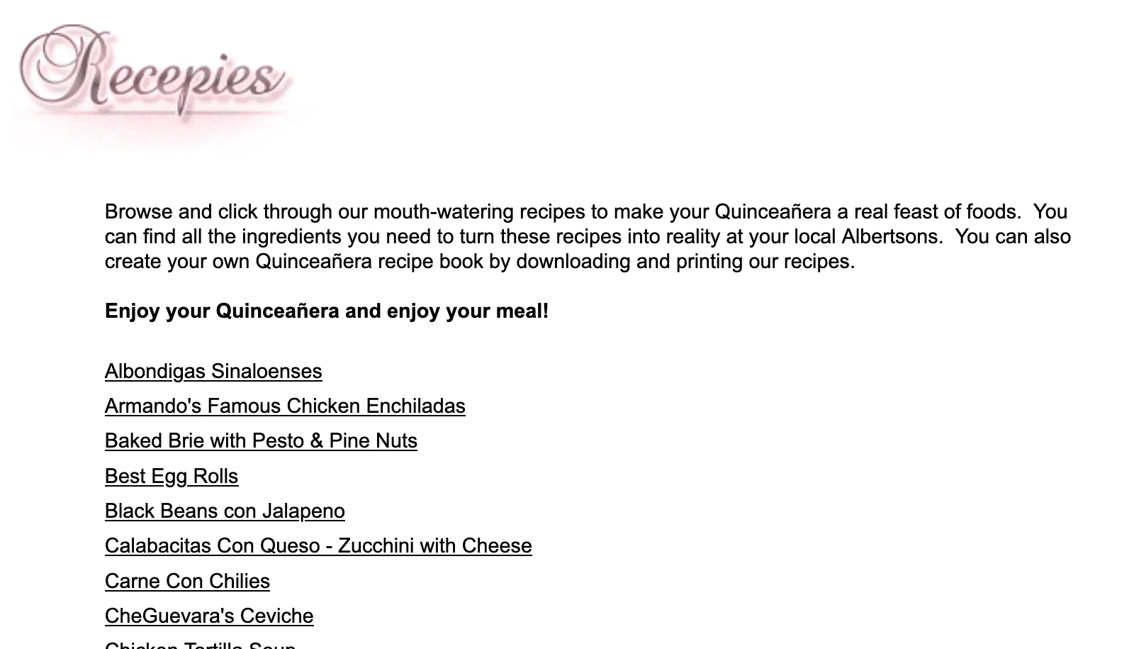 Albertsons Quinceañera Website